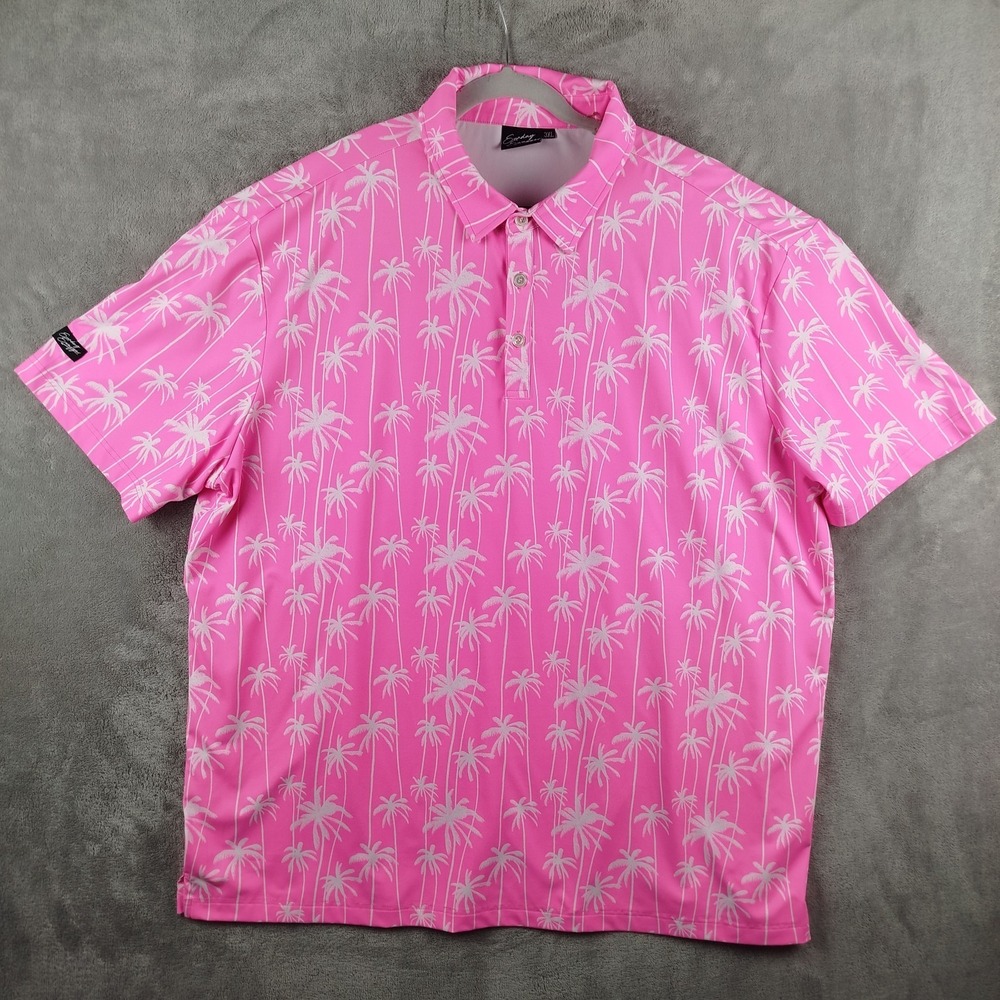 Sunday Swagger Polo Shirt Men's‎ 3XL Stylin Pink Golf Performance Palm Tree